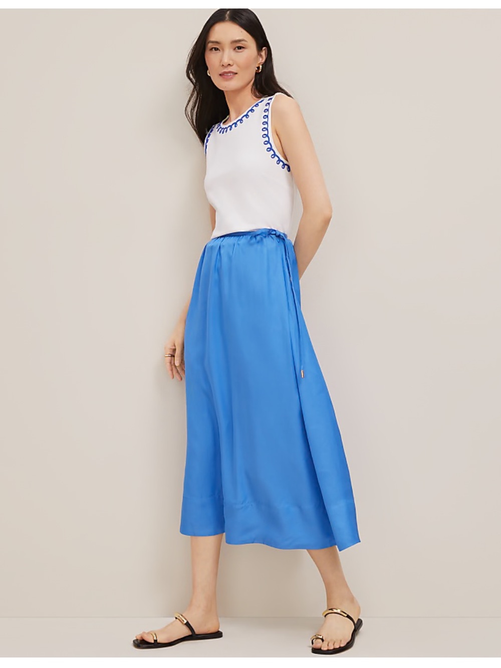 Ann Taylor Side-Tie Midi Skirt 0P Petite Maritime Blue NWOT